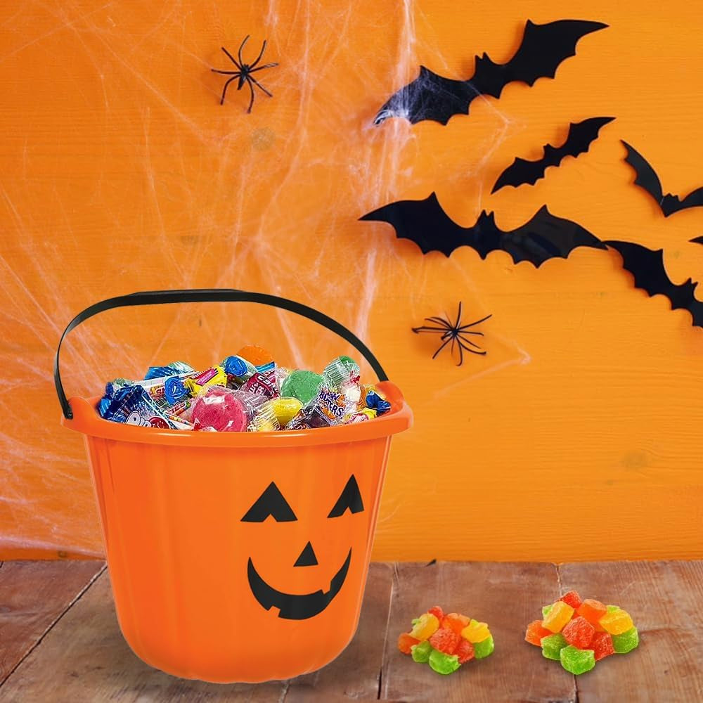 Forum Novelties Sweet Treats Halloween Pumpkin Bucket Orange Party Favor, Plastic, 6" X 8"