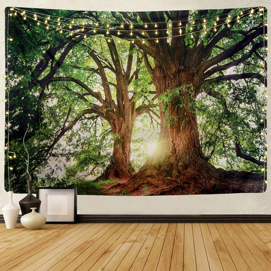 Dark Green Landscape Nature Tapestry Home Decor Large Wall Hanging Tree Tapestry Enchanted Forest Backdrop for Bedroom Living Room Indoor Outdoor Decoration (59''L X 51''W)
