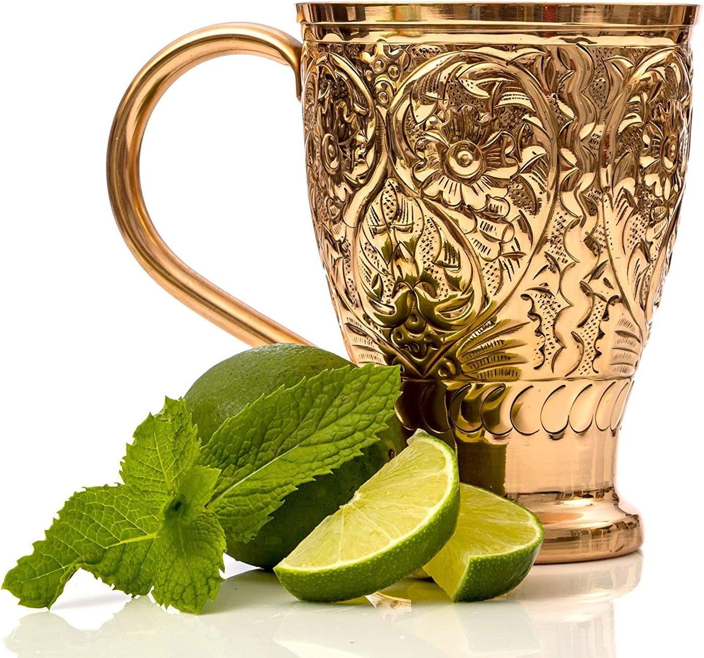 Moscow Mule Pure Copper Mugs - Embossed Set with 4 Matching Shot Glasses - Copper Straws for Cocktails & Recipe E-Book Exclusive Set of 4