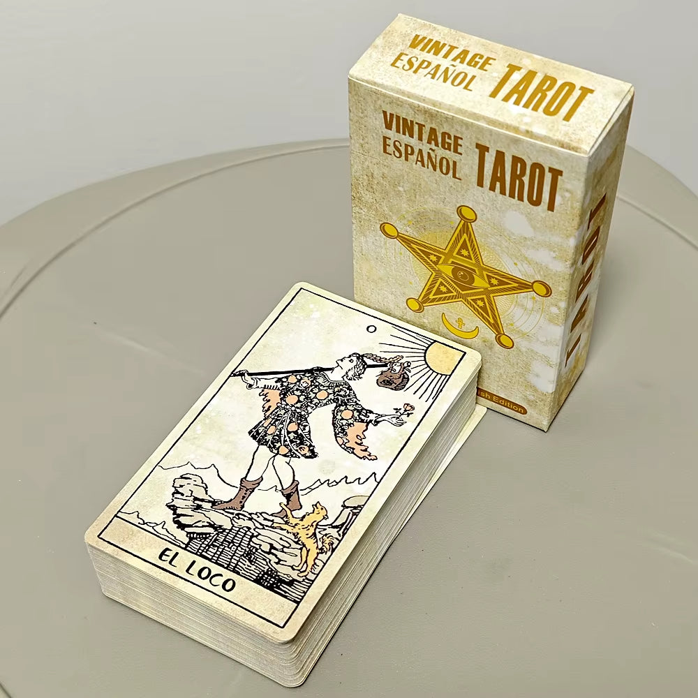 Vintage Tarot Deck Spanish Edition 10.3*6Cm 78 Pcs Tarot Cards Based on Rider Waite System Espanol