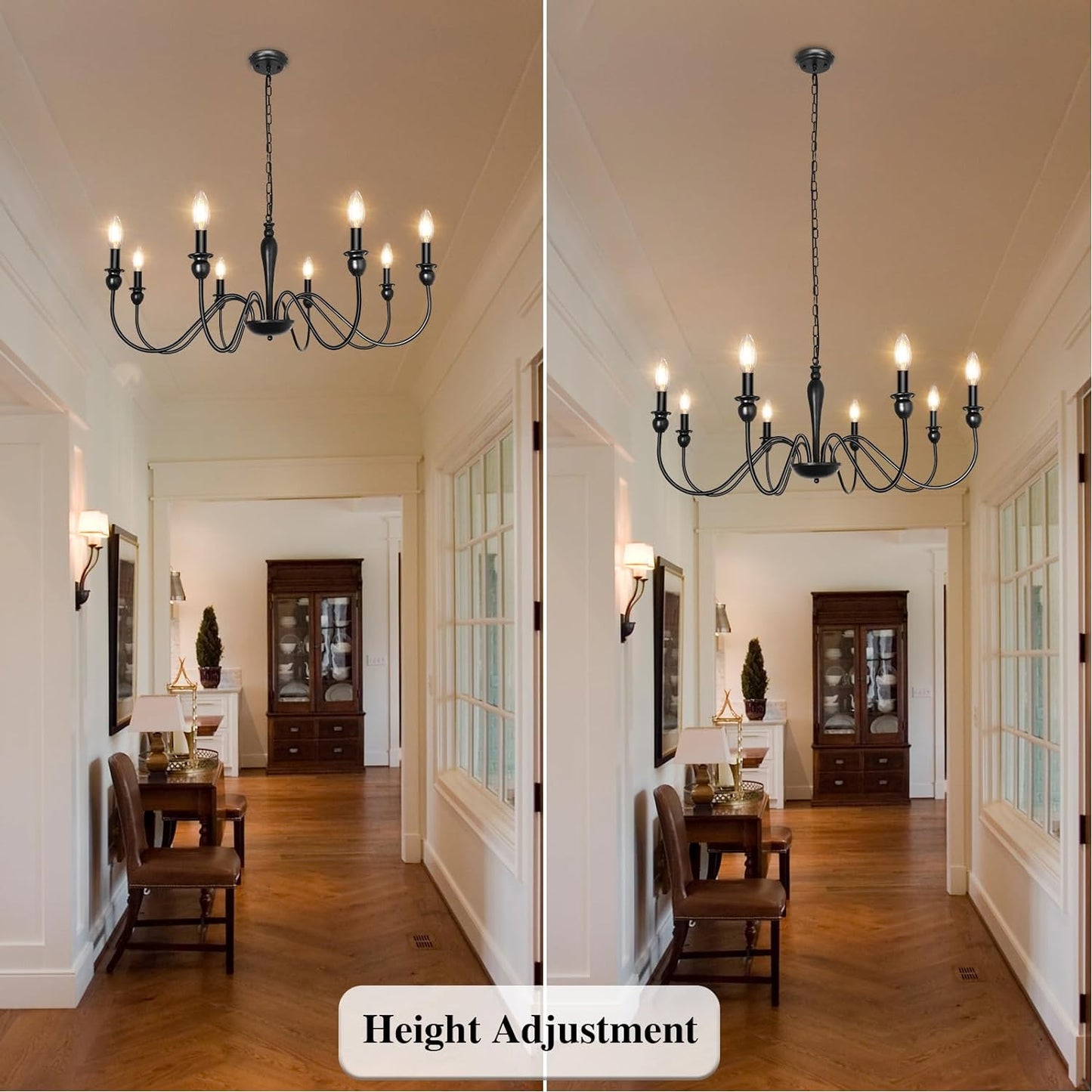 Black Farmhouse Chandeliers for Dining Room Light Fixture, Rustic Metal Traditional Candle Chandelier for Bedroom Kitchen Living Room Entryway Foyer Farmhouse Light Fixtures Ceiling Hanging