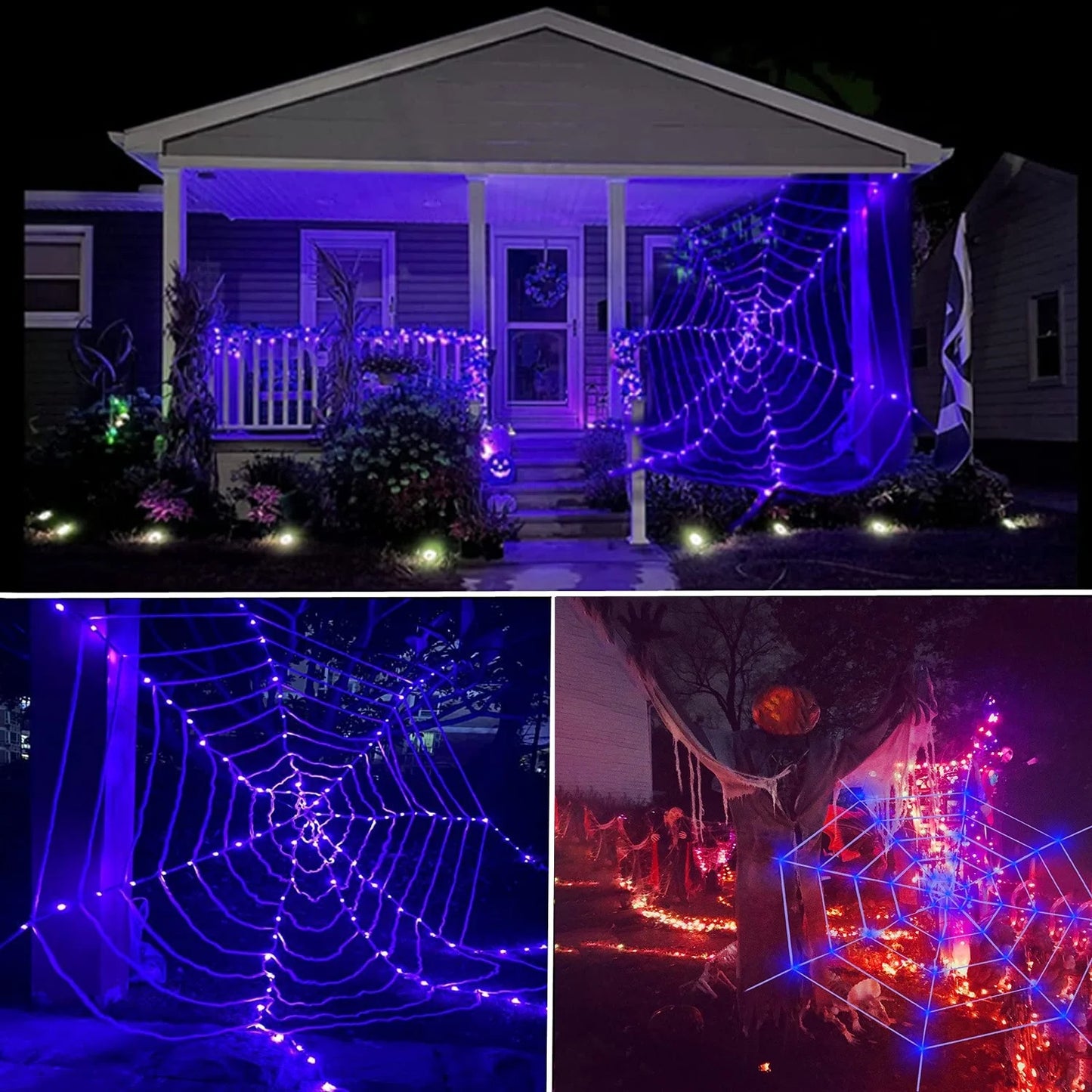 Halloween LED Spider Web Light,Horror Festival Theme Yard Decoration,Usb Remote-Control Glowing Spider Web Light for Indoor Outdoor Setup
