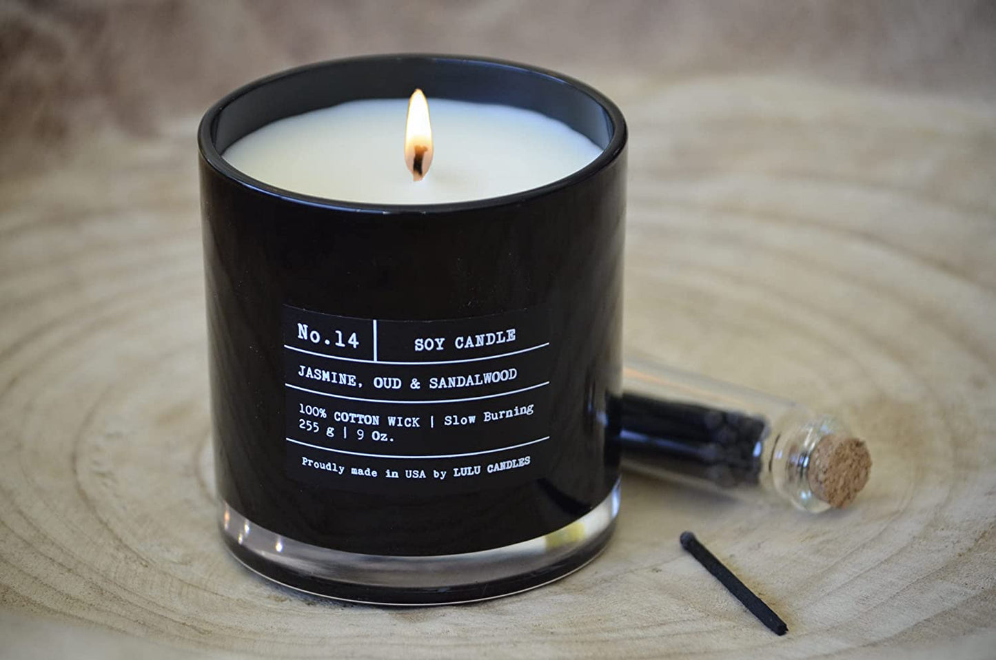 | Jasmine, Oud & Sandalwood | Luxury Scented Soy Jar Candle | Hand Poured in the USA | Highly Scented & Long Lasting (9 Oz.)