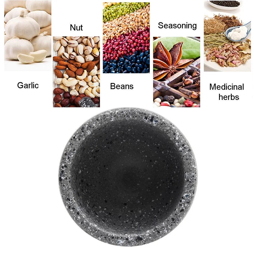 Pestle and Mortar,Natural Wooden Granite, 6.7 Inch Stone Cup & Crusher Set,Hand Grinder for Herbs, Spices, Pesto, & Guacamole,By