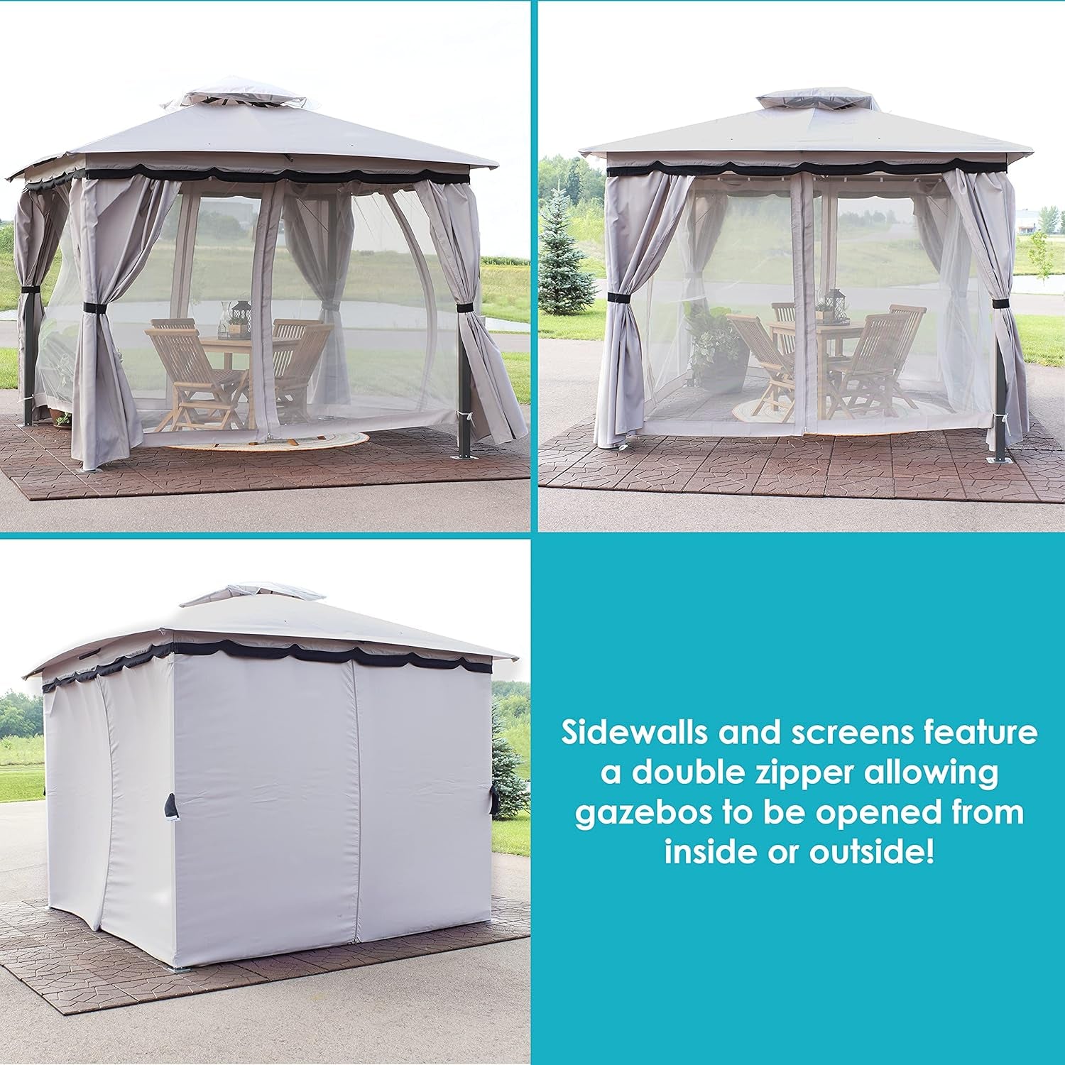 10X10 Soft Top Patio Gazebo - Outdoor Gazebo Canopy with Privacy Curtains and Screens for Backyard - Steel Frame - Gray