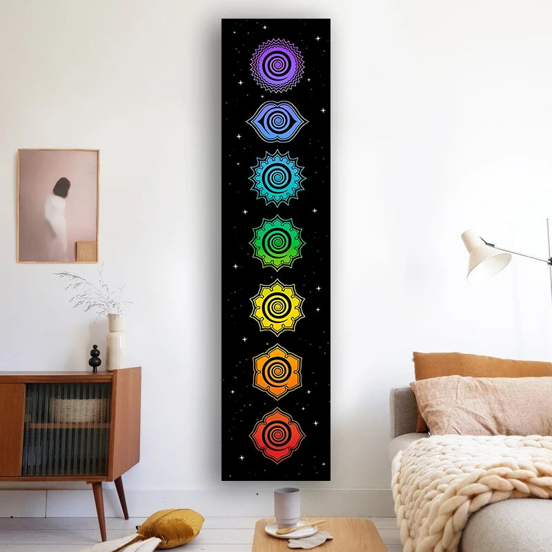 Rainbow Chakras Tapestry Buddhism Yoga Cosmic Energy Centers Meditation Tapestries Black Wall Hanging Bedroom Drom Home Decor