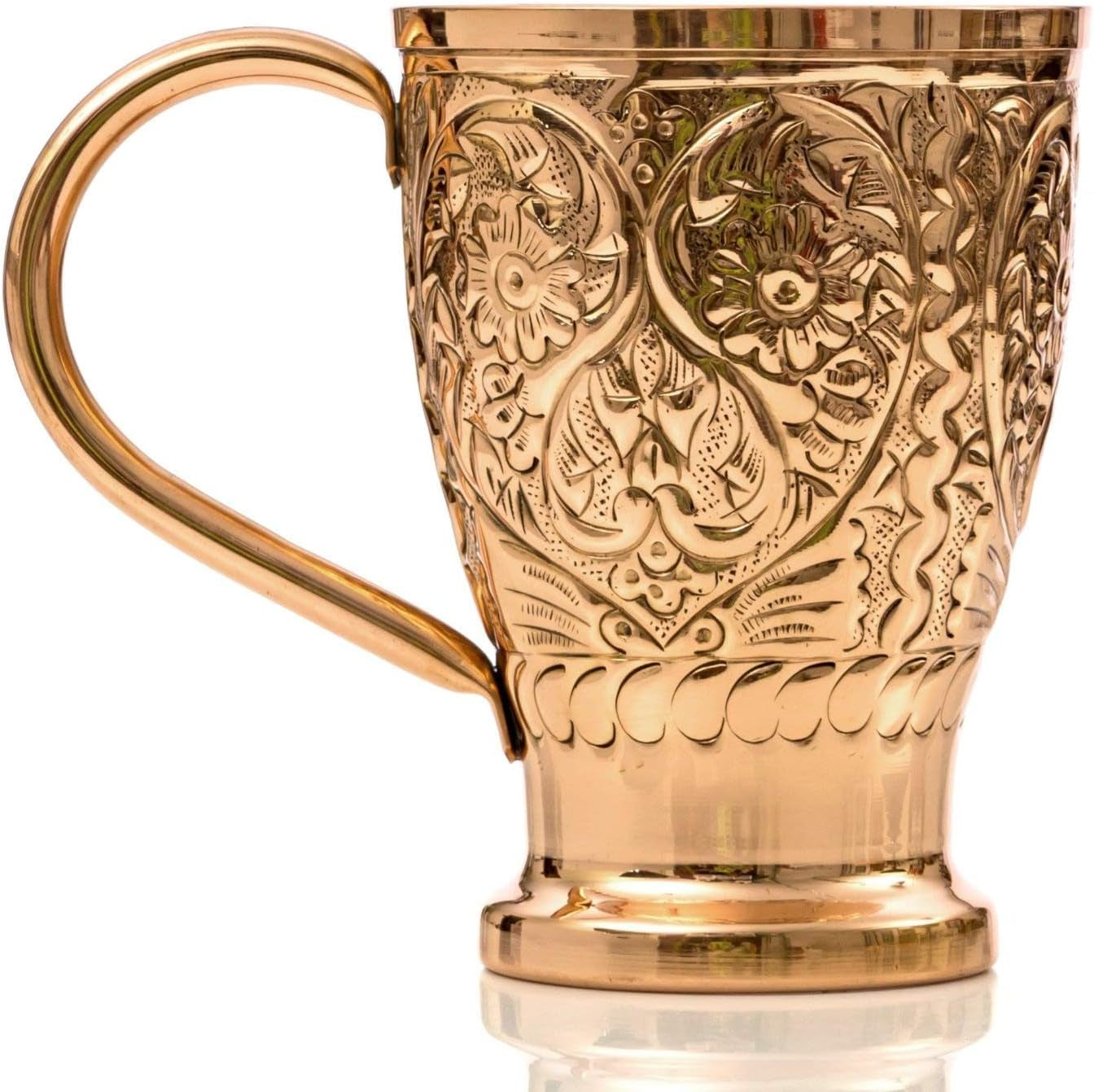 Moscow Mule Pure Copper Mugs - Embossed Set with 4 Matching Shot Glasses - Copper Straws for Cocktails & Recipe E-Book Exclusive Set of 4
