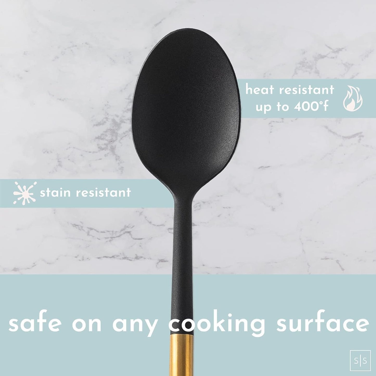 Black and Gold Kitchen Utensils Set with Stainless Steel Holder – 18-Piece Nylon Cooking Utensils with Measuring Cups and Spoons – Stylish Gold Kitchen Accessories for Baking and Cooking