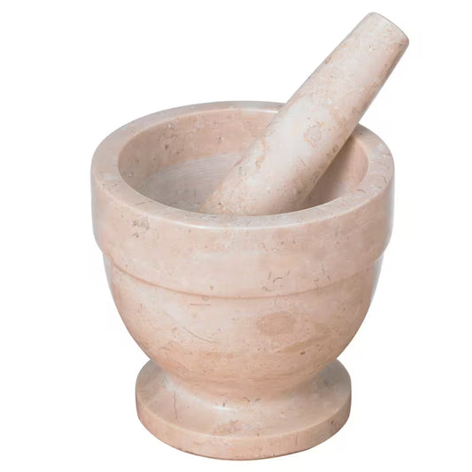 5.9 In. Dia X 5.9 In. H Natural Champagne Marble Mortar and Pestle Set with Spice Grinder