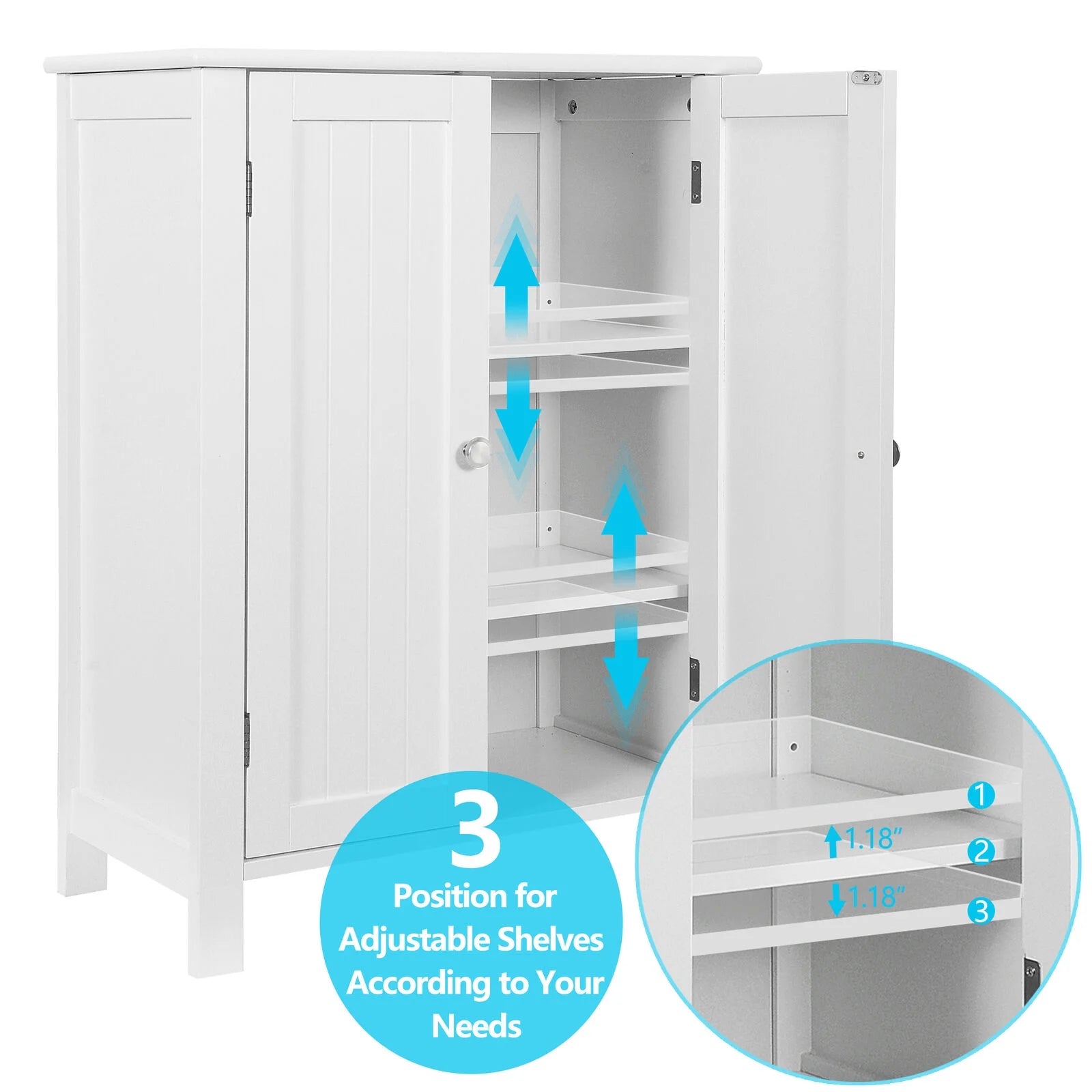 White Wooden Bathroom Floor Cabinet Storage Cupboard 3 Shelves save Space