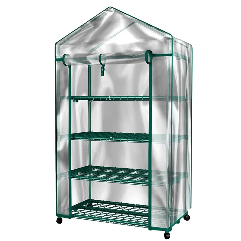 4 Tier Mini Greenhouse - Portable Greenhouse with Locking Wheels and PVC Cover for Indoor or Outdoor - 27 X 19 X 63-Inch Green House by
