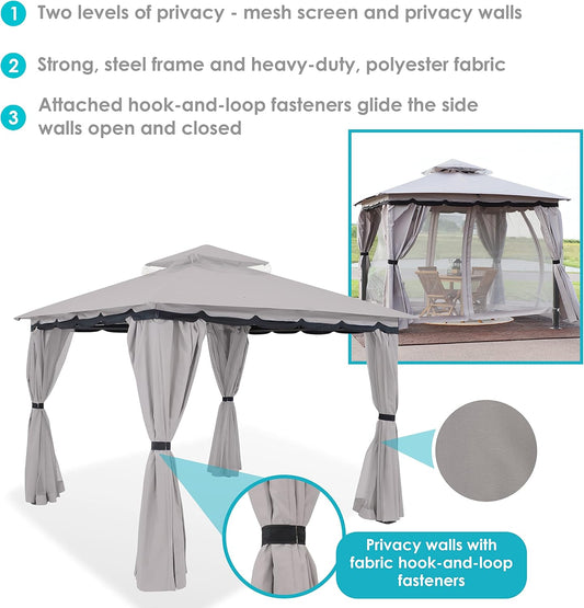 10X10 Soft Top Patio Gazebo - Outdoor Gazebo Canopy with Privacy Curtains and Screens for Backyard - Steel Frame - Gray