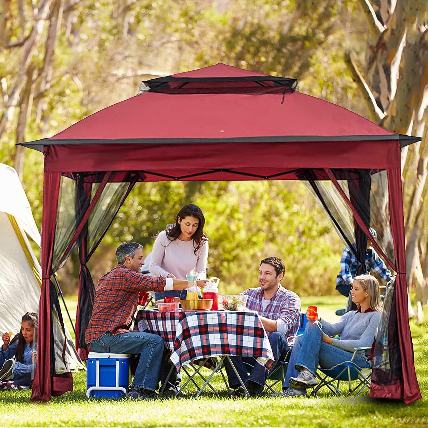 11'X11' Pop up Gazebo for Patios Gazebo Canopy Tent with Sidewalls Outdoor Gazebo with Mosquito Netting Pop up Canopy Shelter Wedding Tent (Red)