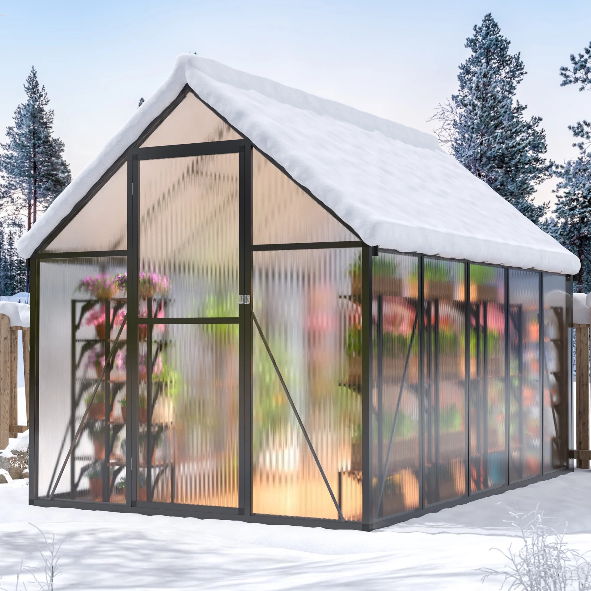 6'X9' Polycarbonate Greenhouse, Large Aluminum Walk-In Green House for Backyard