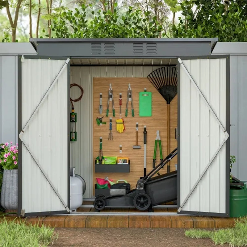 6X4 Ft Outdoor Metal Storage Shed, Galvanized Steel Tool Shed with Reinforced Floor & Lockable Door for Backyard, Lawn, Patio, Black