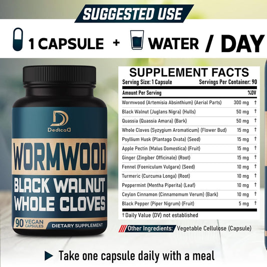 12In1 Wormwood Black Walnut Clove Capsules - Digestive, Immune, and Mood Support