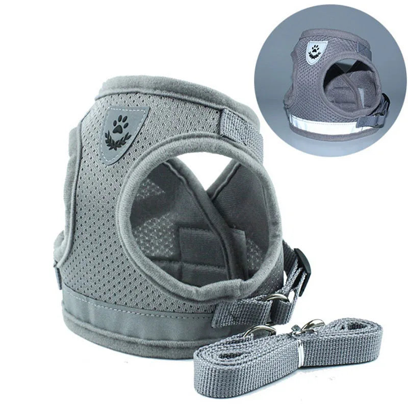 Mesh Reflective Pet Dog Collar Leash Dog Harness Leash Set for Small Medium Large Dogs Nylon Puppy Dogs Cats Harness Leash Nice