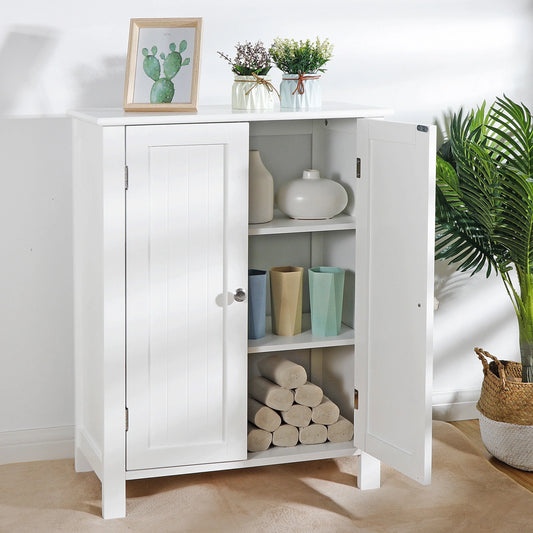 White Wooden Bathroom Floor Cabinet Storage Cupboard 3 Shelves save Space