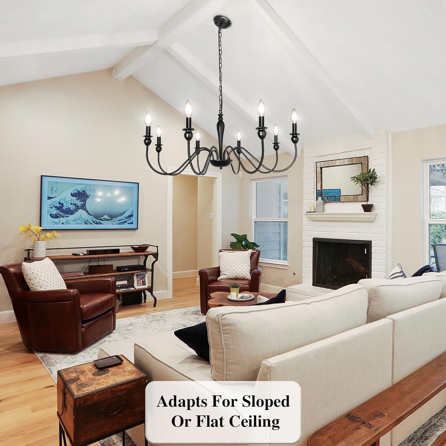 Black Farmhouse Chandeliers for Dining Room Light Fixture, Rustic Metal Traditional Candle Chandelier for Bedroom Kitchen Living Room Entryway Foyer Farmhouse Light Fixtures Ceiling Hanging