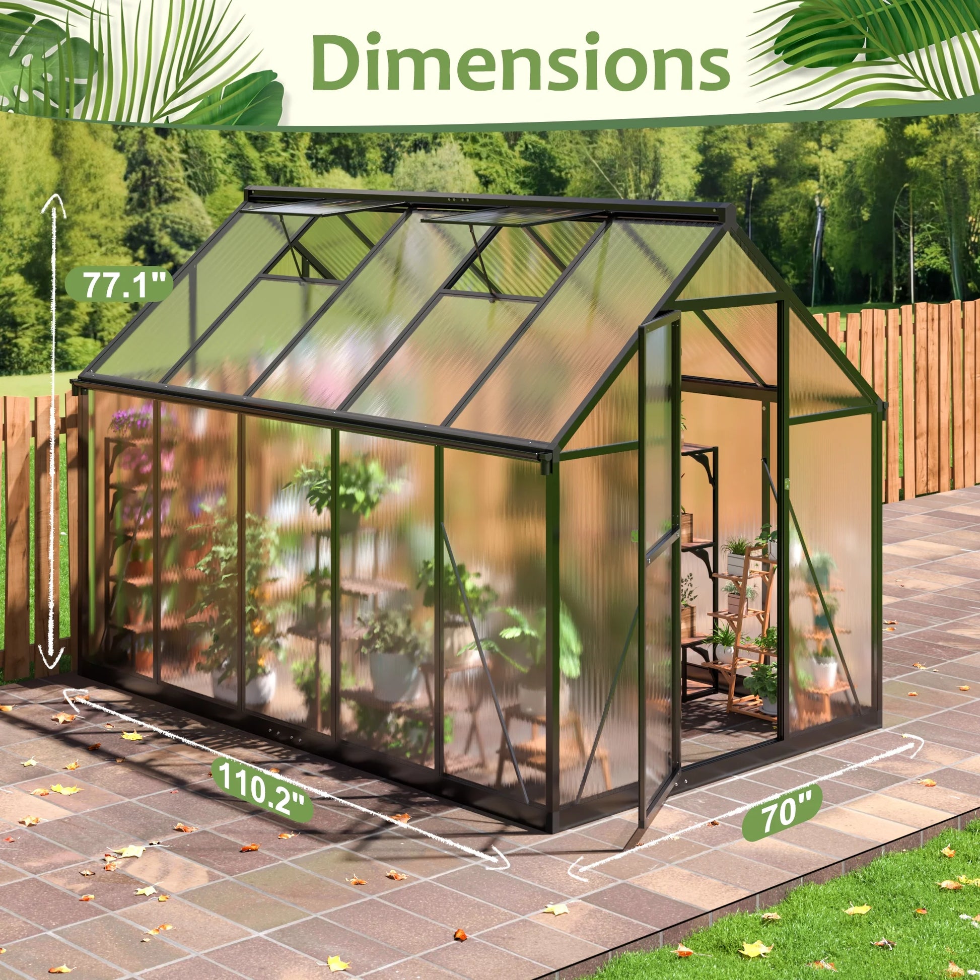 6'X9' Polycarbonate Greenhouse, Large Aluminum Walk-In Green House for Backyard