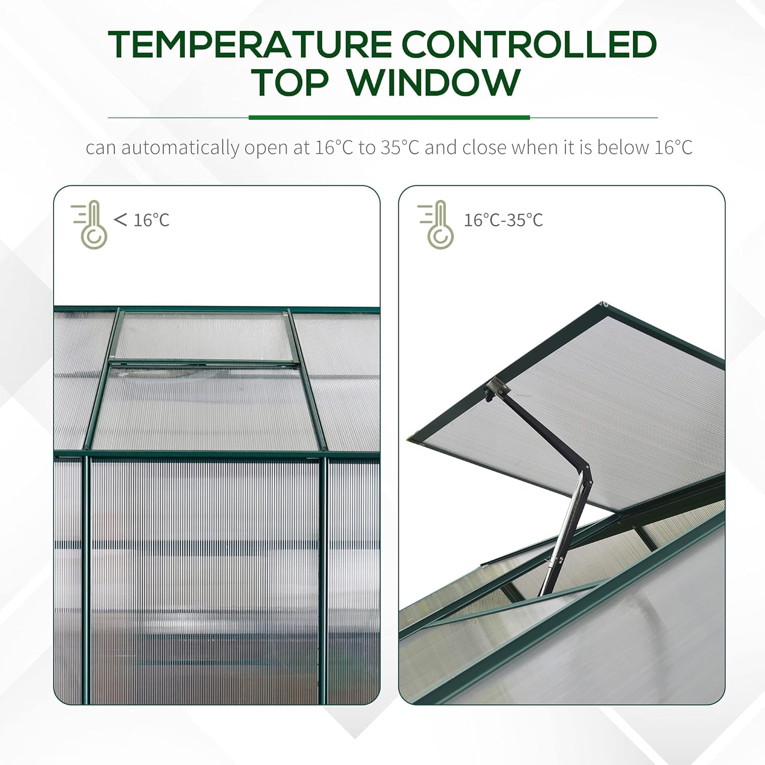 8' X 6' Greenhouse for Outdoors, Polycarbonate Greenhouse with Roof Vent and Rain Gutter, Aluminum Walk-In Green House for outside for Patio Backyard Garden, Green