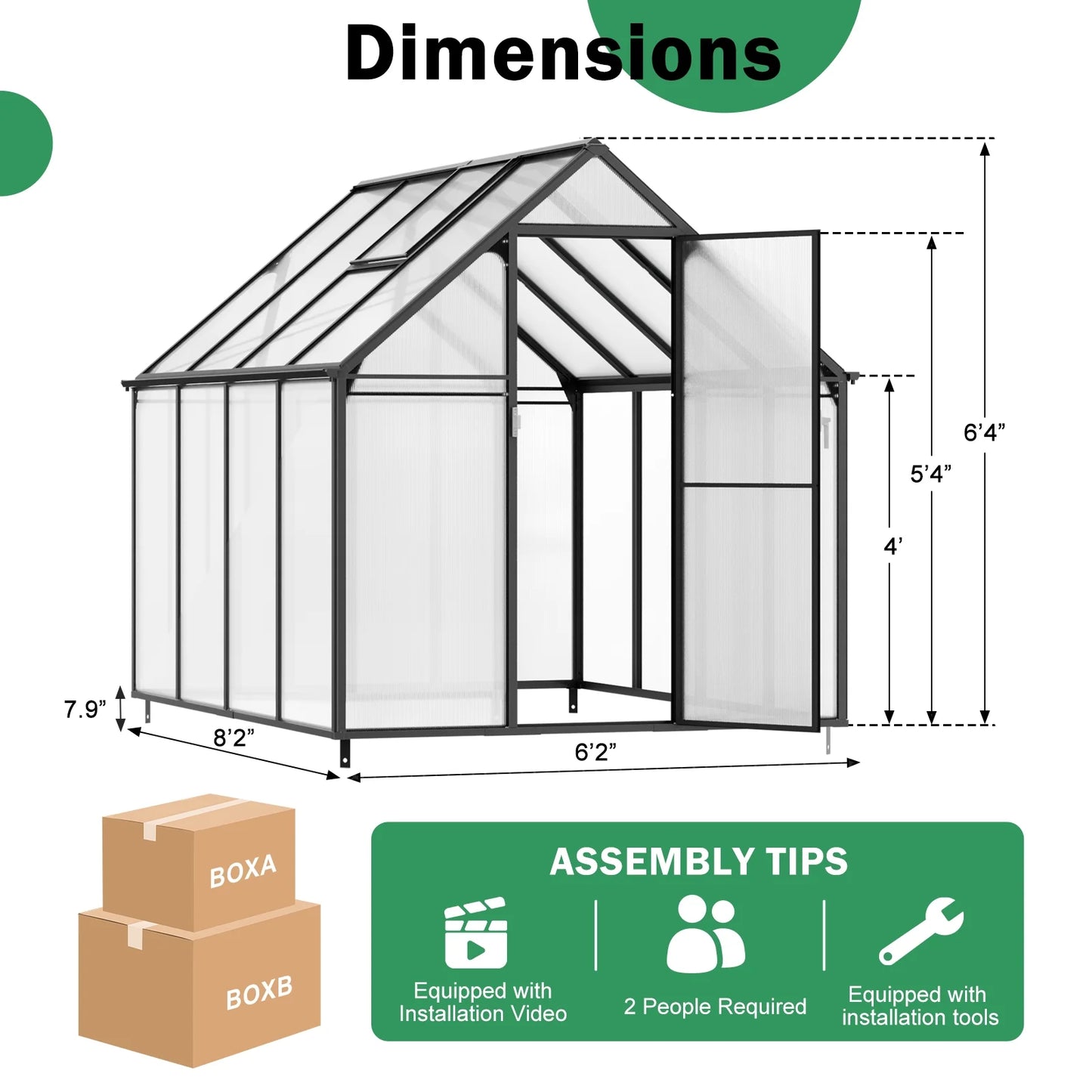 6'X8' Greenhouse for Outdoors,Upgraded Polycarbonate Greenhouse Aluminum Walk in Greenhouses W/Vent Window, Lockable Door & Reinforce Connector Heavy Duty Green House for Outdoor, Patio,