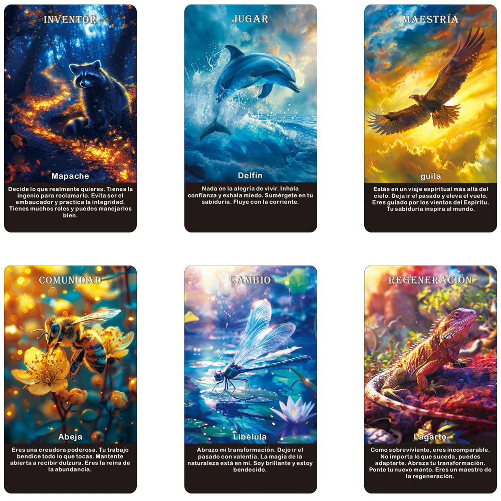Spanish Oracle Deck, Spirit Animals Oracle Cards, Animals Message Deck, Tarot Deck with Keywords, 12X7Cm Cards, 52-Cards