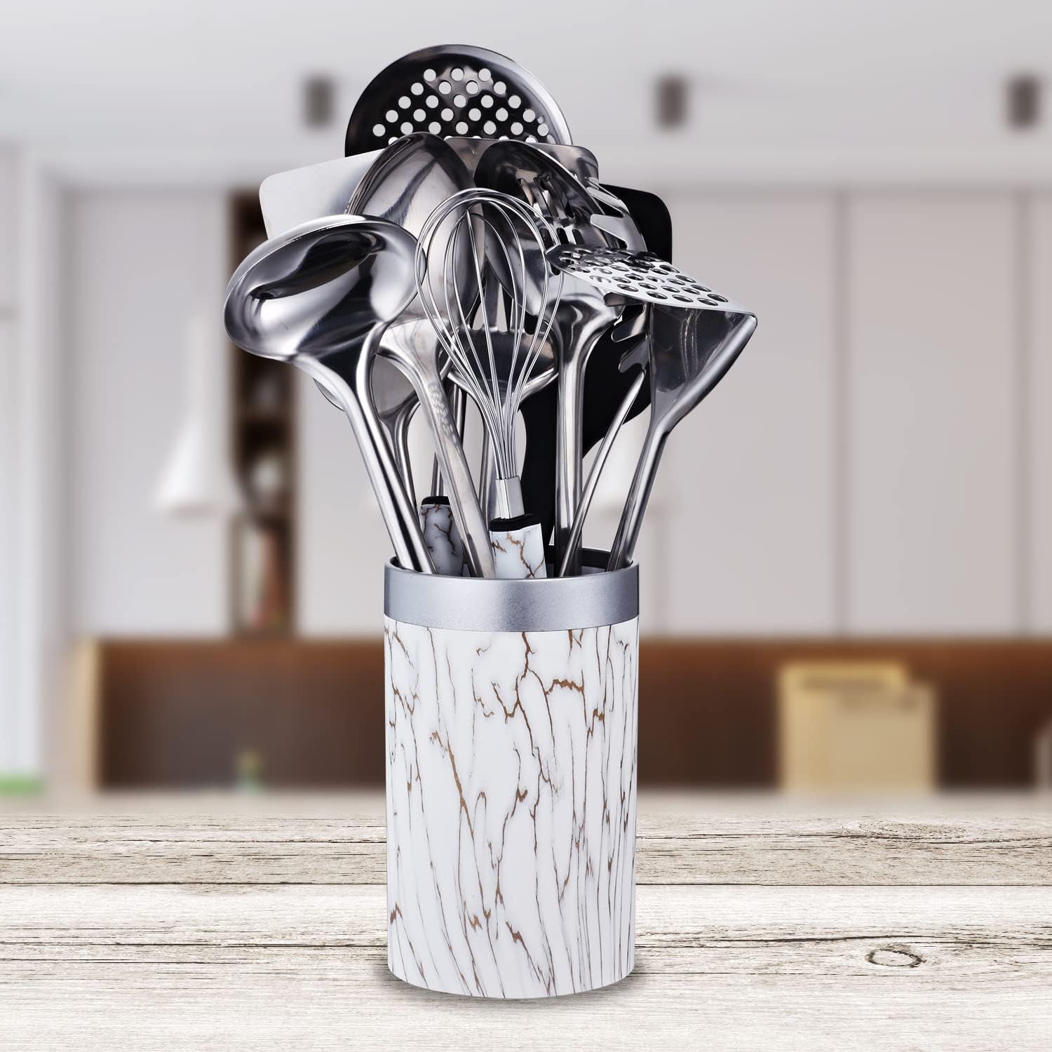 Stainless Steel Kitchen Utensil Set - 11 Cooking Utensils - Nonstick Kitchen Utensils Cookware Set White…