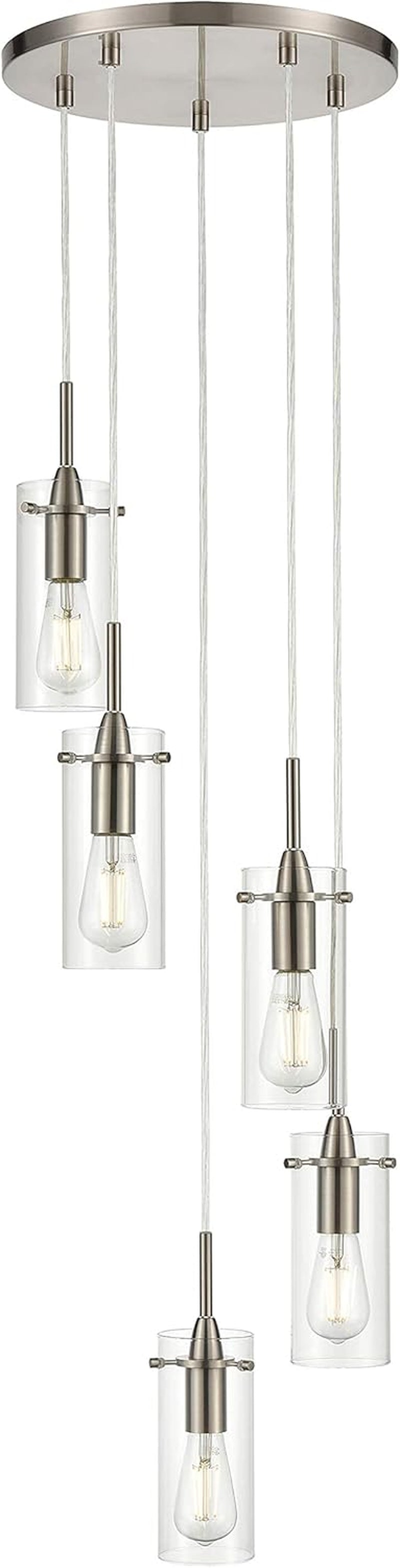 Effimero 5-Light Cluster Pendant Lights Stairwell Lighting Large Chandelier Brushed Nickel Modern Chandelier Light Fixture Foyer Chandeliers Entryway High Ceiling Staircase Lights