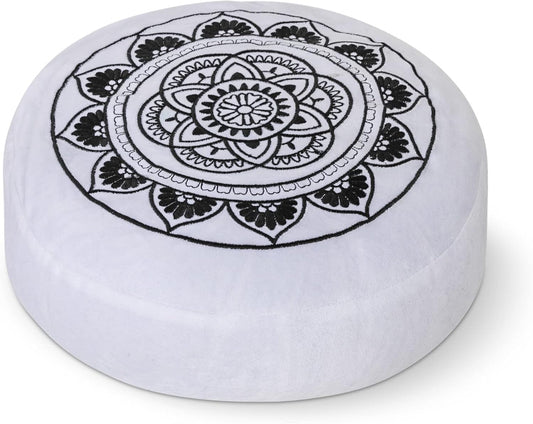 Meditation Cushion Meditation Pillow Seat round Buckwheat Artisan Cushions Casual Seating Studio Floor Cushion for Sitting on Floor or Meditation Chair for Kids & Adults(White)