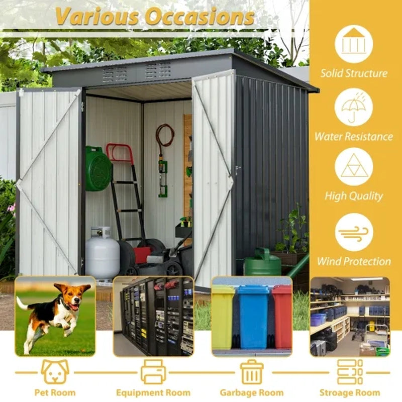 6X4 Ft Outdoor Metal Storage Shed, Galvanized Steel Tool Shed with Reinforced Floor & Lockable Door for Backyard, Lawn, Patio, Black