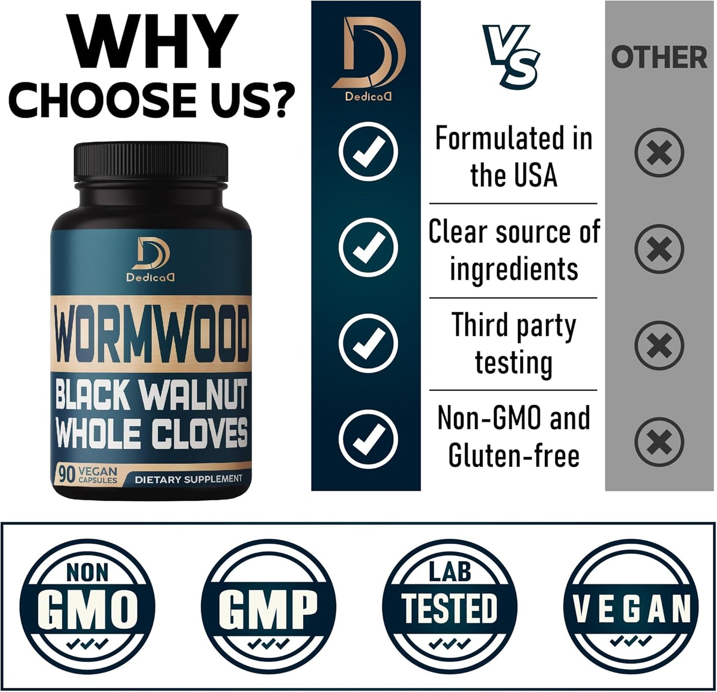 12In1 Wormwood Black Walnut Clove Capsules - Digestive, Immune, and Mood Support