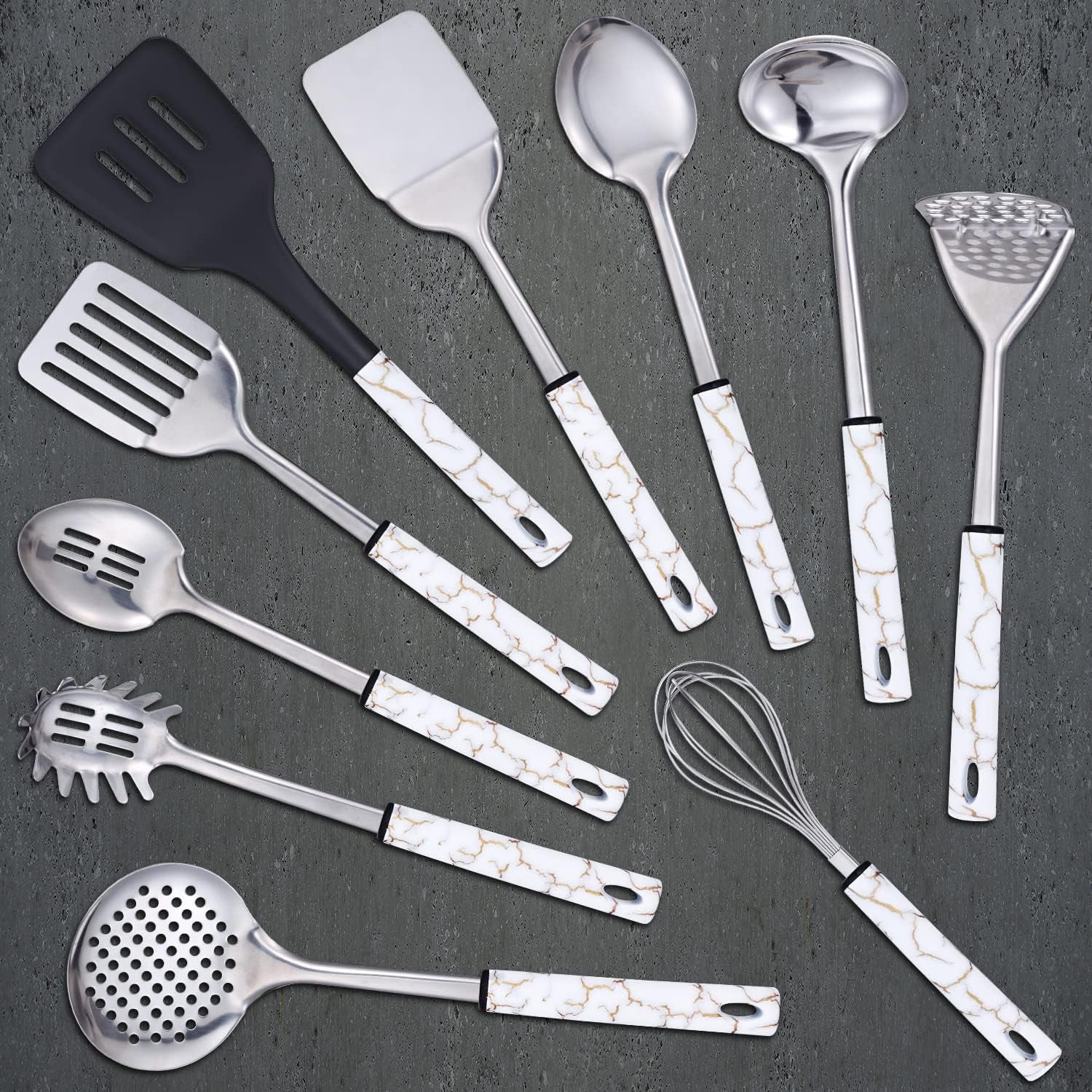 Stainless Steel Kitchen Utensil Set - 11 Cooking Utensils - Nonstick Kitchen Utensils Cookware Set White…