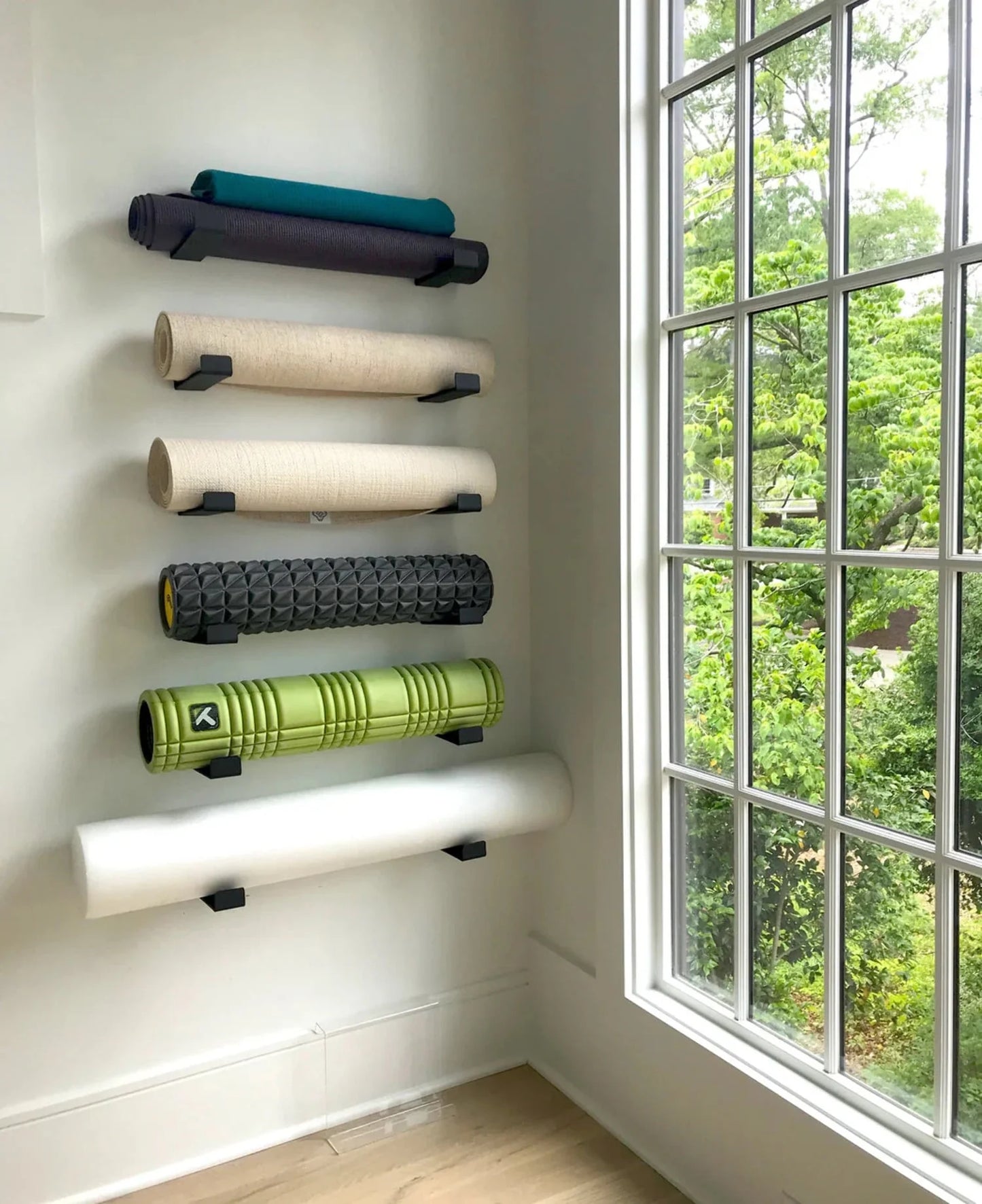 Yoga Mat Storage Rack – Yoga Mat Holder Wall Mount for Foam Rollers, Resistance Bands, Fitness Accessories, Home Gym Organizer, Holds up to 30 Lbs