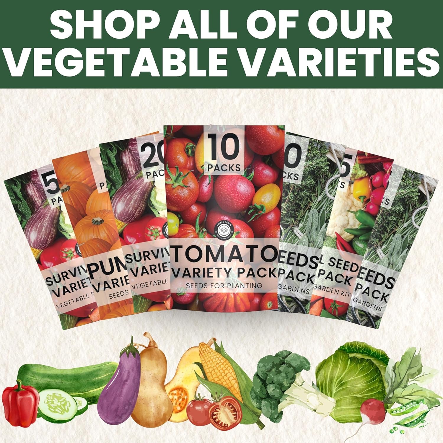 35 Vegetable Seed Packets | Survival Variety Pack | 2025 Season | Individually Packed Vegetables, Herbs and Fruits | Emergency Seed Vault for Doomsday Prepping | by
