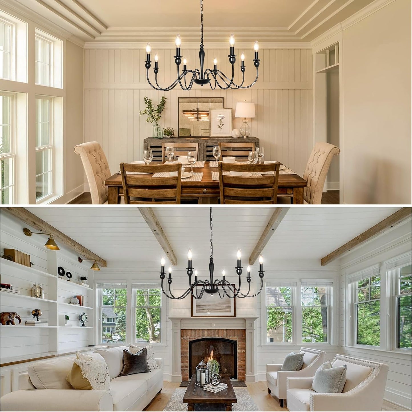 Black Farmhouse Chandeliers for Dining Room Light Fixture, Rustic Metal Traditional Candle Chandelier for Bedroom Kitchen Living Room Entryway Foyer Farmhouse Light Fixtures Ceiling Hanging