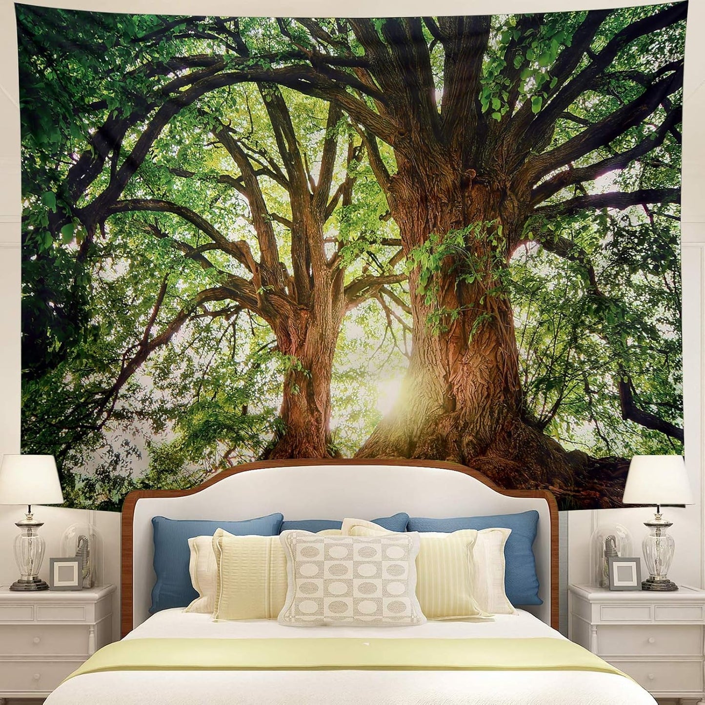 Dark Green Landscape Nature Tapestry Home Decor Large Wall Hanging Tree Tapestry Enchanted Forest Backdrop for Bedroom Living Room Indoor Outdoor Decoration (59''L X 51''W)