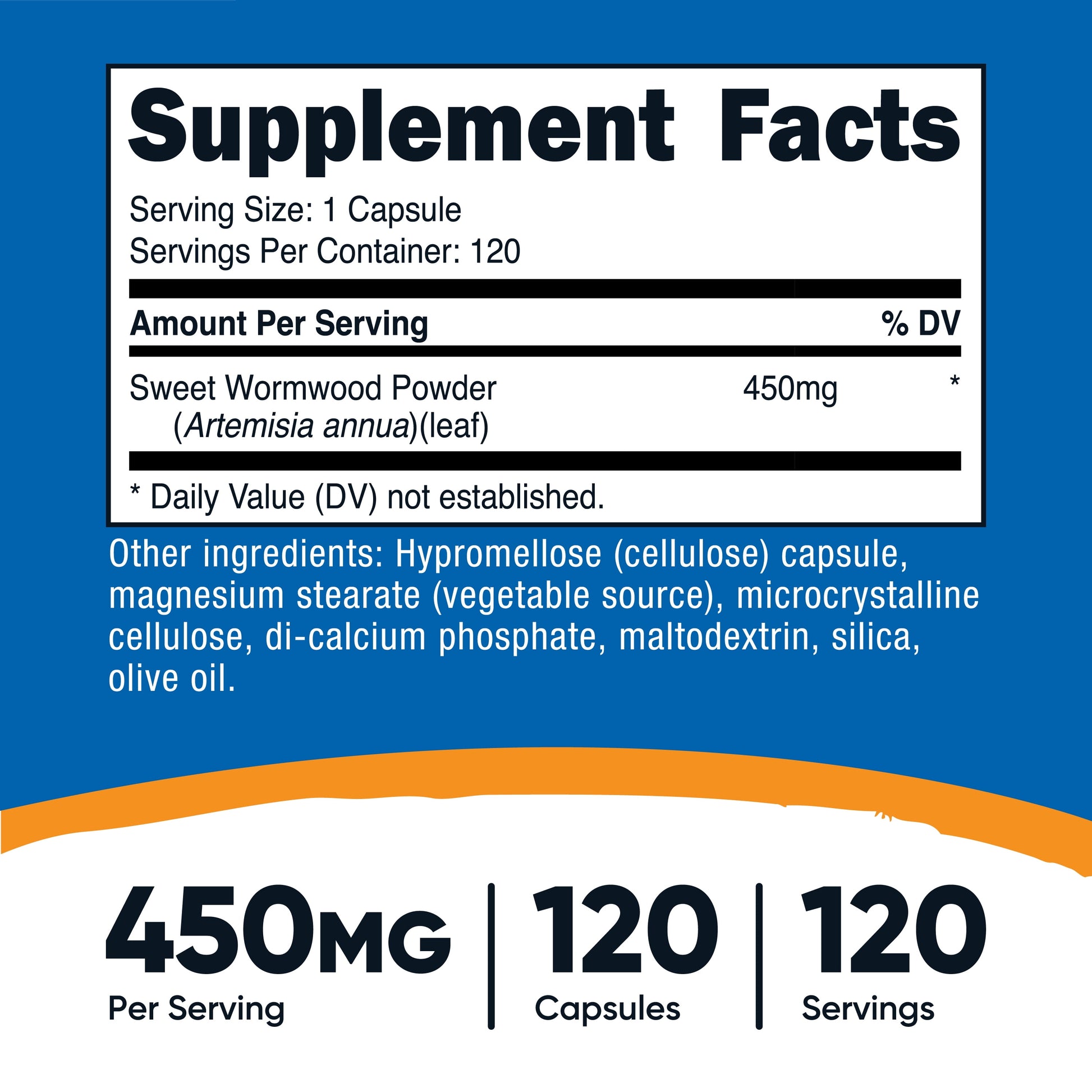 Wormwood Capsules 450Mg 120 Capsules - Gluten Free and Non-Gmo Supplement