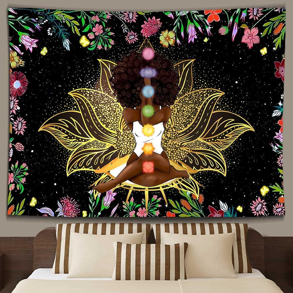 African Chakra Tapestry African American Woman Zen Meditation Tapestries 80X6...