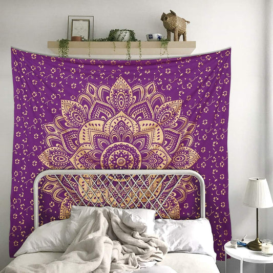 Purple Gold Passion Ombre Mandala Tapestry, Boho Mandala Tapestry, Wall Hanging, Gypsy Tapestry, 84 X 54 Inches