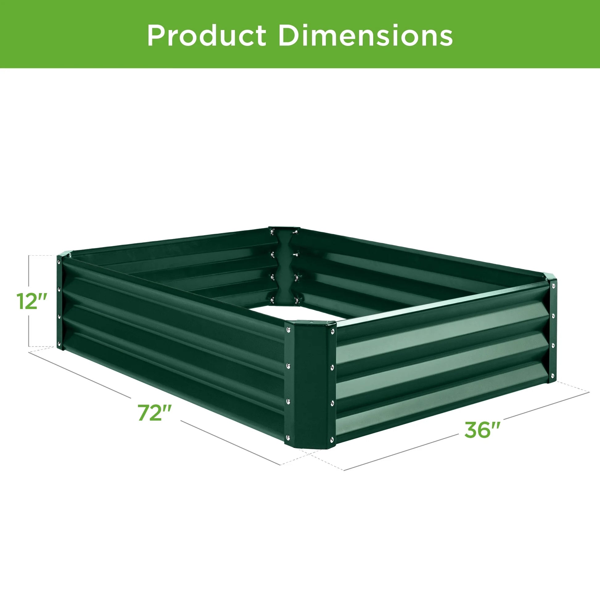 6X3X1Ft Outdoor Metal Raised Garden Bed for Vegetables, Flowers, Herbs, Plants - Dark Green
