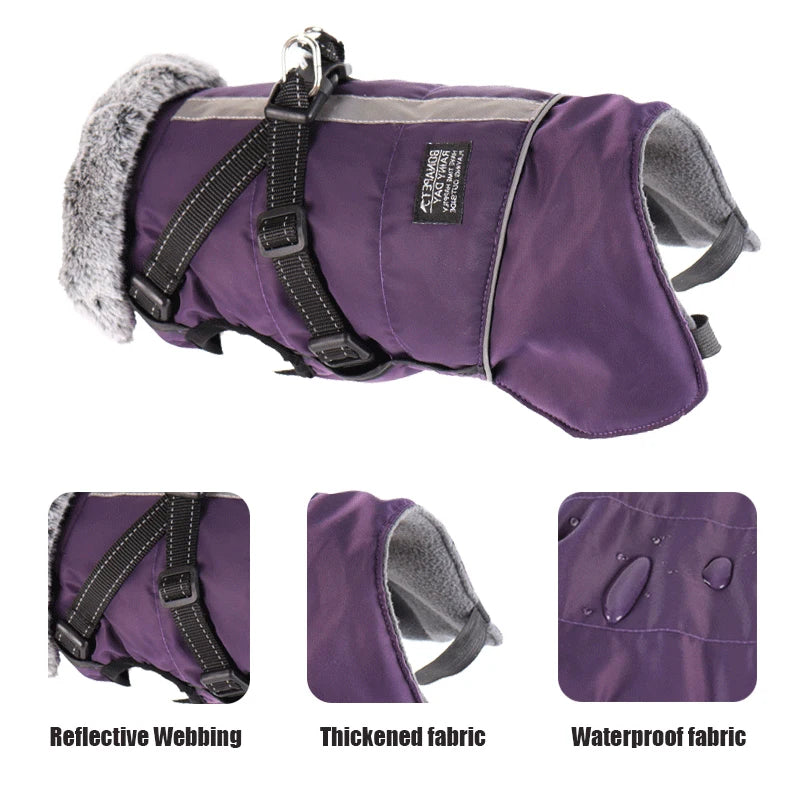 Pet Dog Winter Waterproof Jacket with Harness Small Dog Warm Clothes French Bulldog Reflective Big Dog Coat Chihuahua Outfits