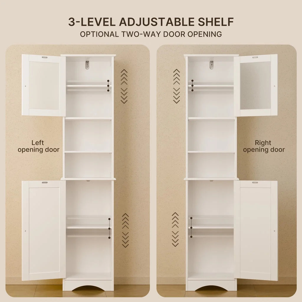 67.1 " Bathroom Storage Cabinet with Adjustable Shelves, Kitchen Pantry with Two-Way Doors for Bathroom and Kitchen, Freestanding - White