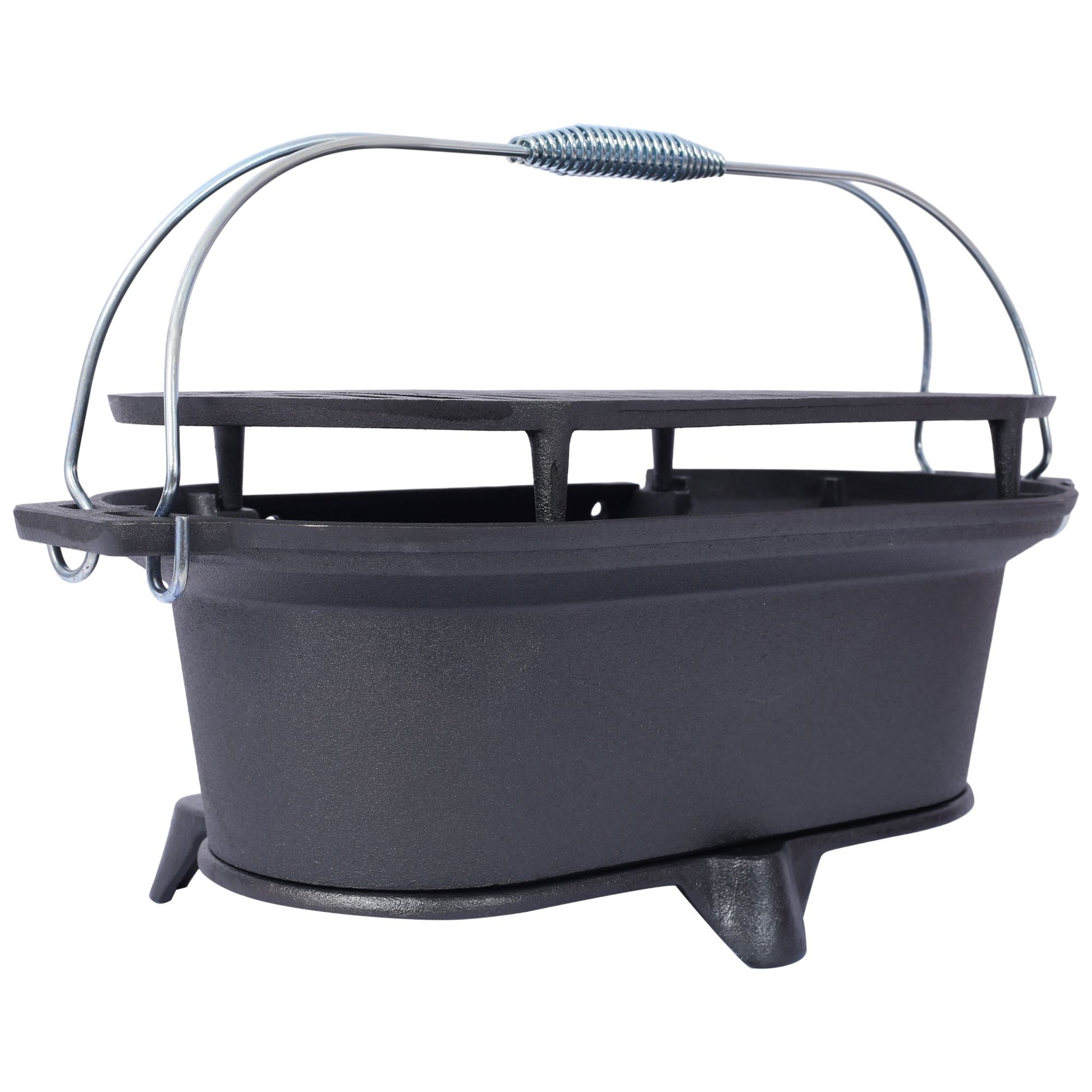 Outdoor Oval Cast Iron Grill, Portable Charcoal Grill, and Desktop Cast Iron Frying Pan