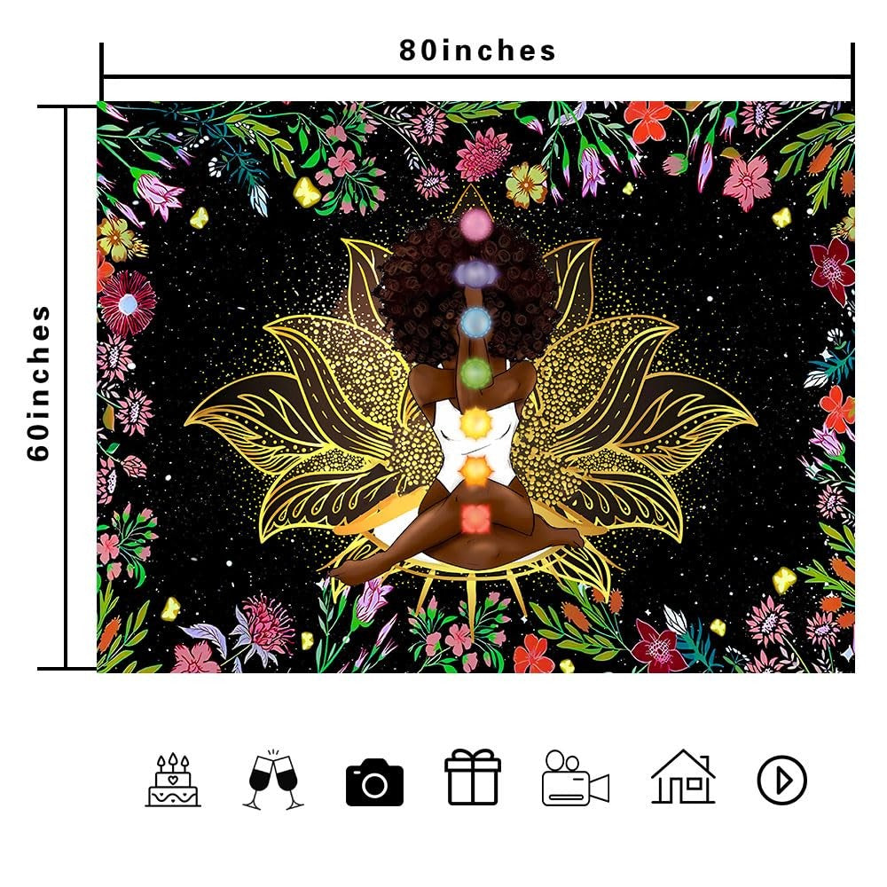 African Chakra Tapestry African American Woman Zen Meditation Tapestries 80X6...