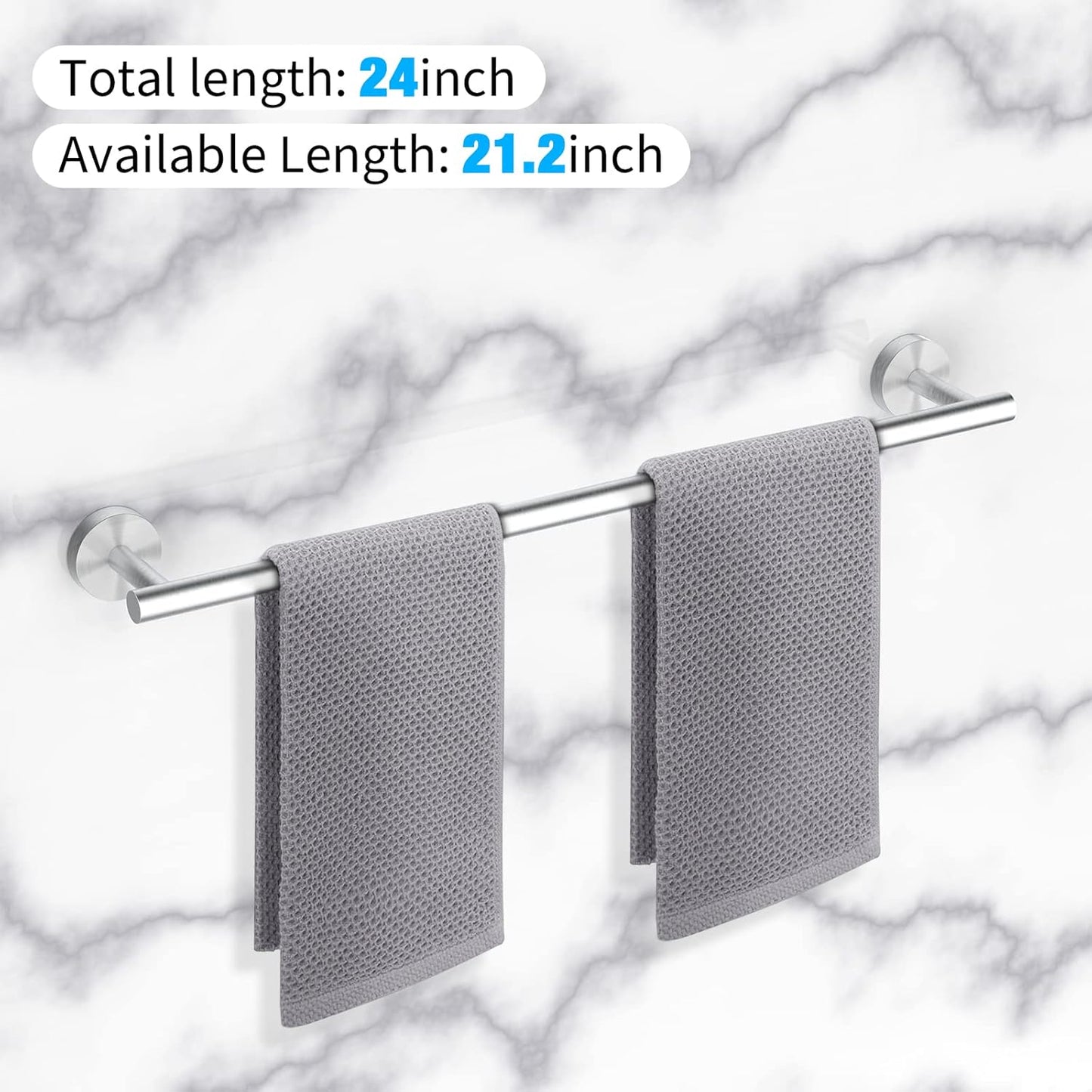2 Pieces Brushed Nickel Bathroom Towel Bar, 24 Inch Double Towel Racks,Bathroom Towel Holder Towel Hanger for Bathroom Stainless Steel Wall Mount