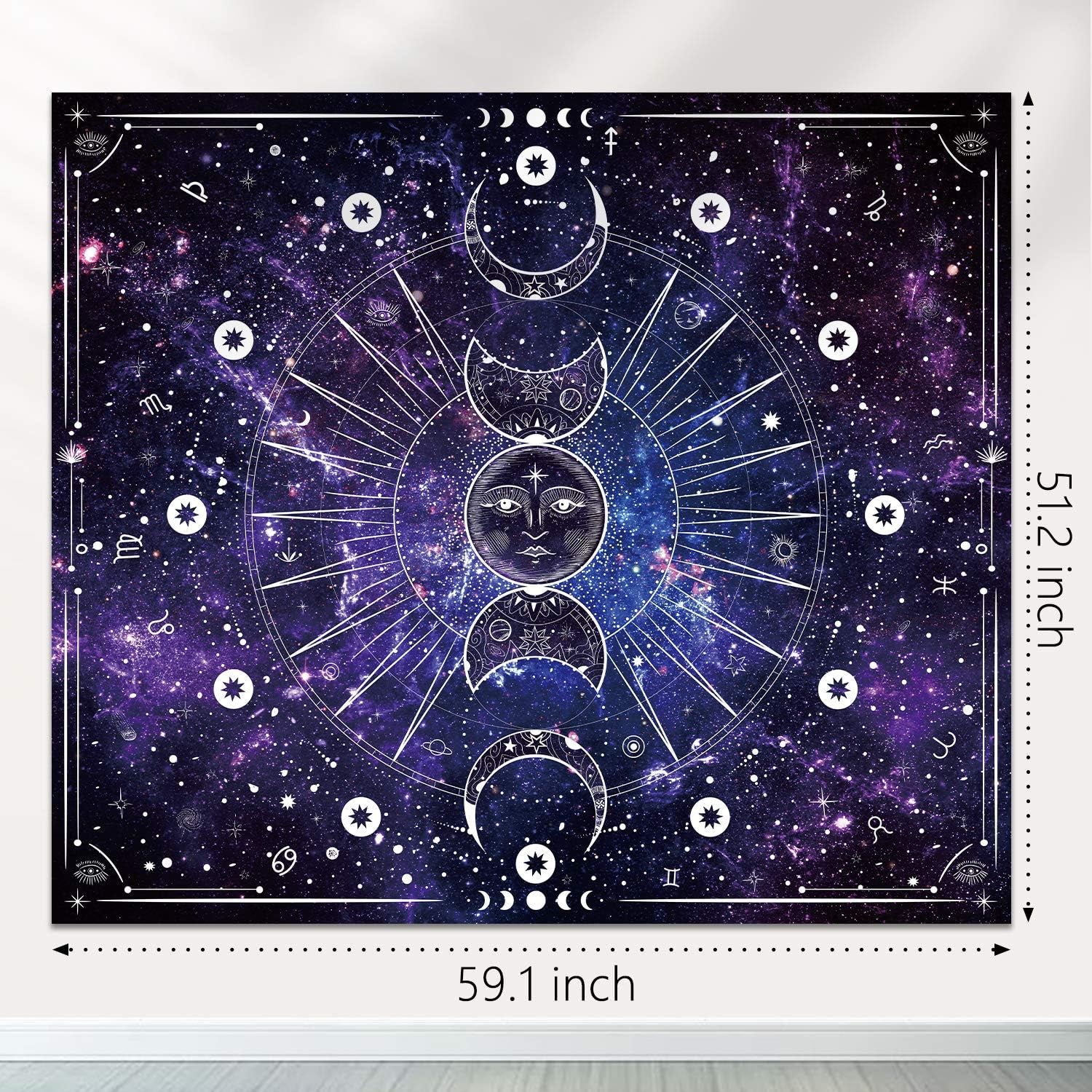 Space Tapestry Wall Hanging Sun Moon Stars Space Psychedelic Tapestries Wall Tapestry for Bedroom Aesthetic Home Wall Dorm Décor