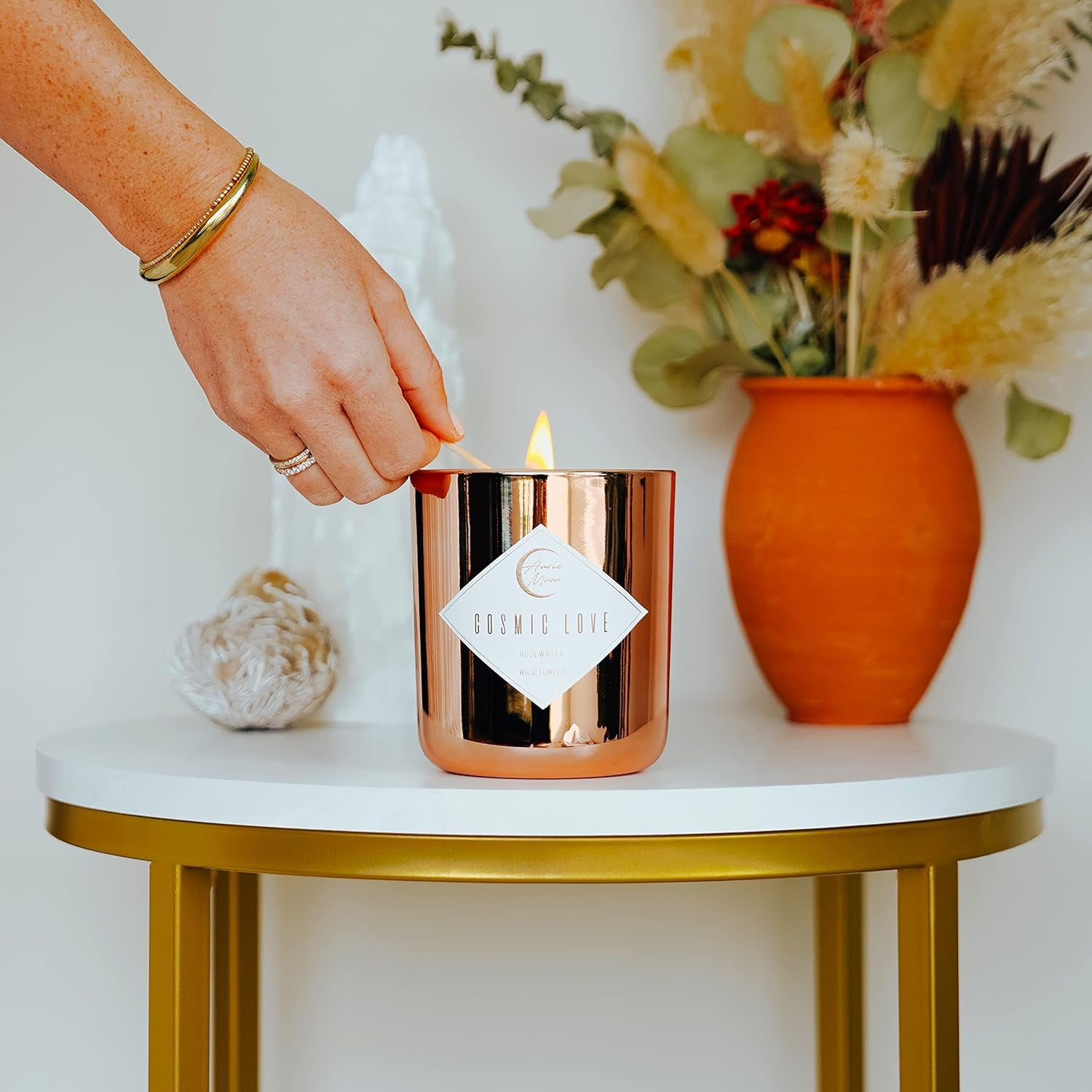 | Rosewater + Wildflowers Scented Luxury Soy Coconut Candle for Women | Slow 70+ Hour Burn | Wood Crackling Wicks | 12 Oz Premium Glass | Hand-Poured in California