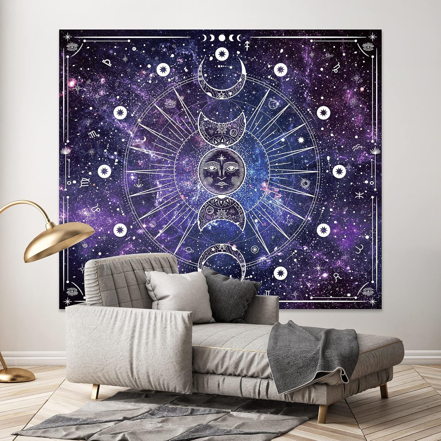 Space Tapestry Wall Hanging Sun Moon Stars Space Psychedelic Tapestries Wall Tapestry for Bedroom Aesthetic Home Wall Dorm Décor