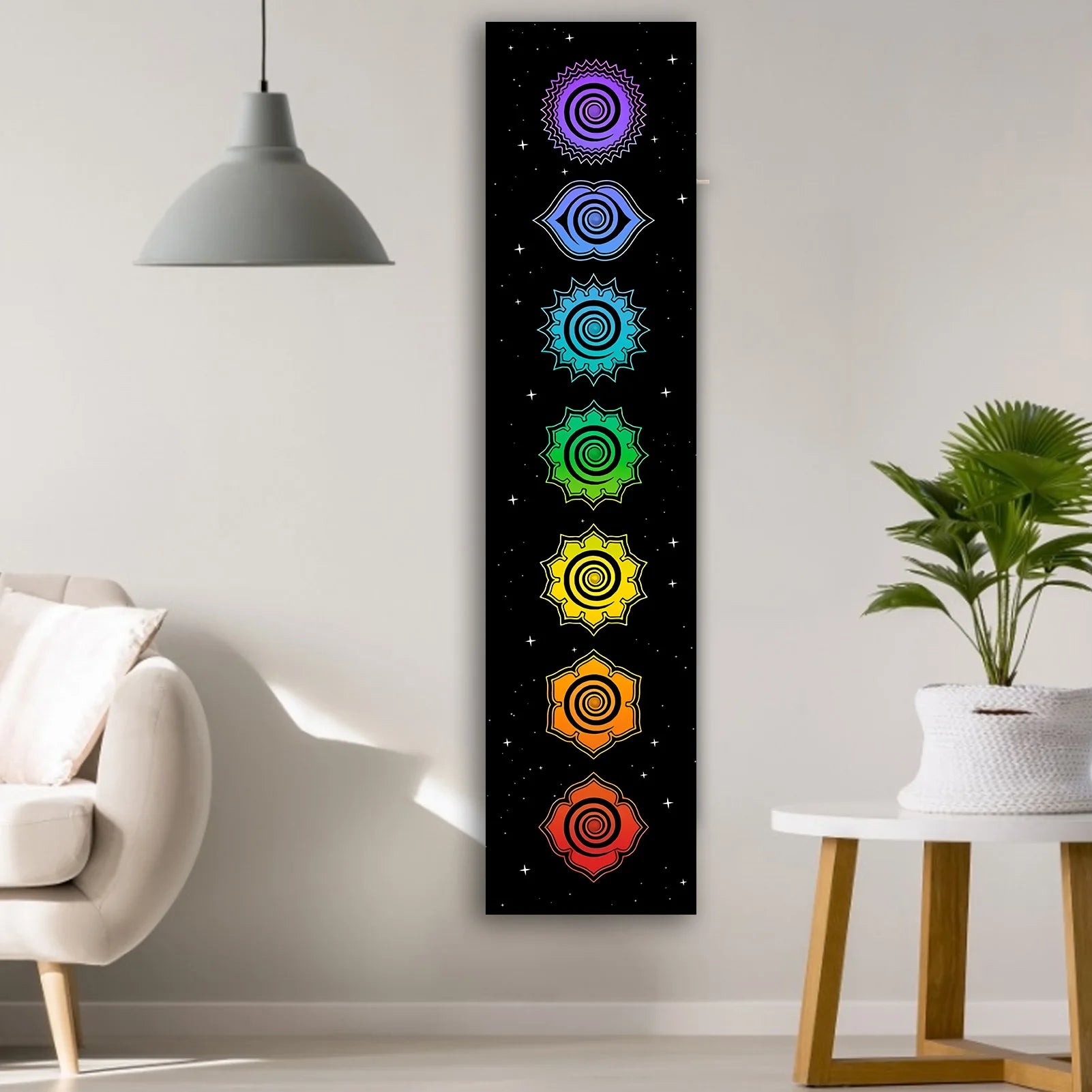 Rainbow Chakras Tapestry Buddhism Yoga Cosmic Energy Centers Meditation Tapestries Black Wall Hanging Bedroom Drom Home Decor